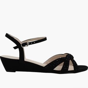 Benjamin Walk Black Strappy Sandals Lena Wedge 12 Nib
